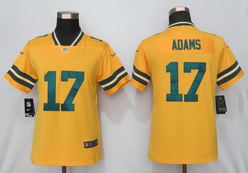 Women Nike Green Bay Packers 17 Adams  Vapor Untouchable Nike Gold Inverted Limited Jersey